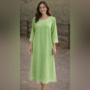 SOFT SURROUNDINGS Green Linen Caftan NWOT